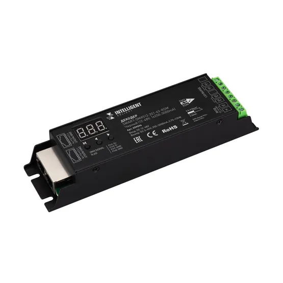 Фото товара INTELLIGENT ARLIGHT Декодер SMART-DMX512-201-63-RDM Черный (12-48V, 1х250-3000mA) (IARL, IP20 Металл, 5 лет)