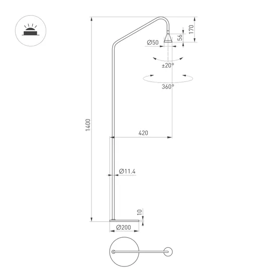 Фото #3 товара Светильник SP-RINAR-FLOOR-5W Warm3000 (BK, 36 deg, 230V)  (Arlight, IP20 Металл, 5 лет)