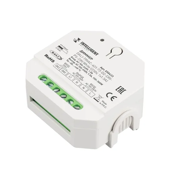 Фото товара INTELLIGENT ARLIGHT Диммер DALI-TRIAC-601-72-D2-DRI-PS-DIN White (230V, 1x1.5A) (IARL, IP20 Пластик, 5 лет)