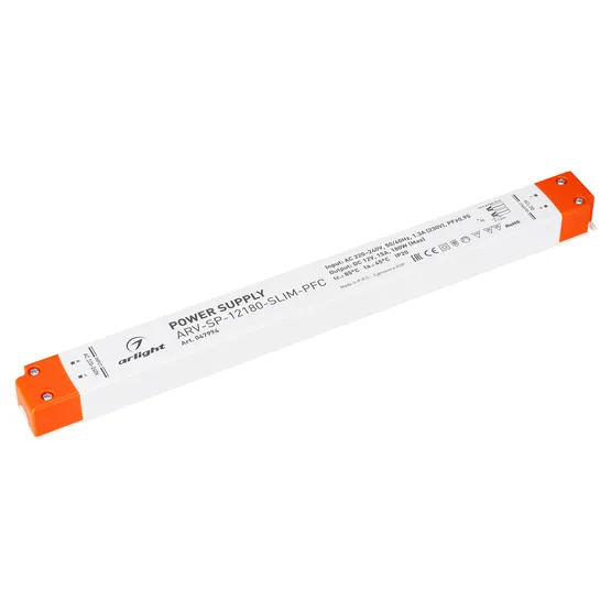 Фото товара Блок питания ARV-SP-12180-SLIM-PFC (12V, 15A, 180W) (Arlight, IP20 Пластик, 5 лет)