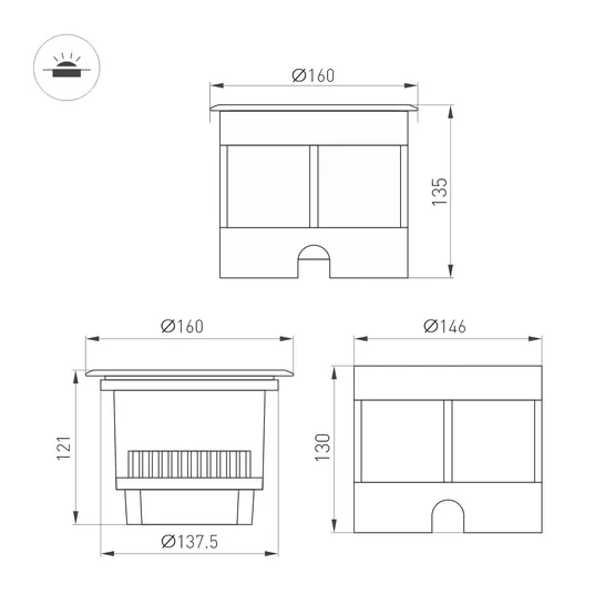 Фото #3 товара Светильник LTD-DAFNA-GROUND-R160-16W Day4000 (SL, 45 deg, 230V) (Arlight, IP67 Металл, 5 лет)