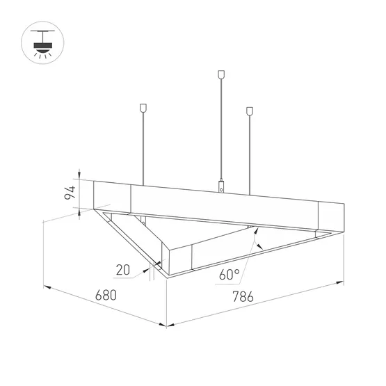 Фото #2 товара Светильник ALT-LINEAIR-TRIANGLE-FLAT-UPDOWN-DIM-785-85W Warm3000 (BK, 100 deg, 230V) (Arlight, IP20 Металл, 3 года)