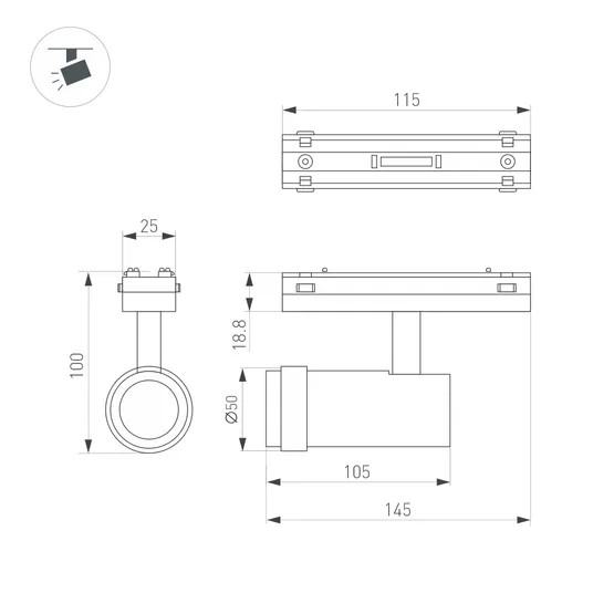 Фото #4 товара Светильник MAG-VIBE-SPOT-ZOOM-R47-10W Day4000 (BK, 20-55 deg, 48V) (Arlight, IP20 Металл, 5 лет)