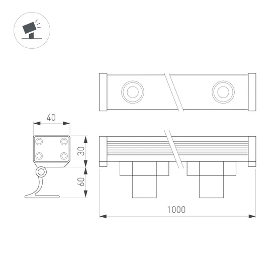 Фото #3 товара Линейный прожектор AR-LINE-1000-12W Warm3000 (GR, 30 deg, 230V) (Arlight, IP65 Металл, 3 года)