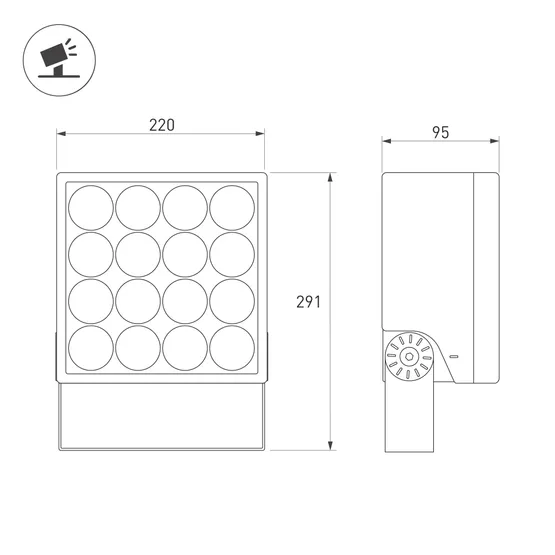 Фото #3 товара Светильник ALT-BLOCK-S220x220-50W Warm3000 (GR, 3 deg, 230V) (Arlight, IP66 Металл, 3 года)